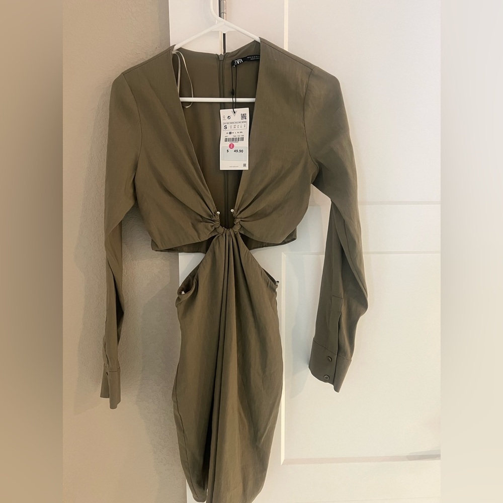 Zara green cut out dress